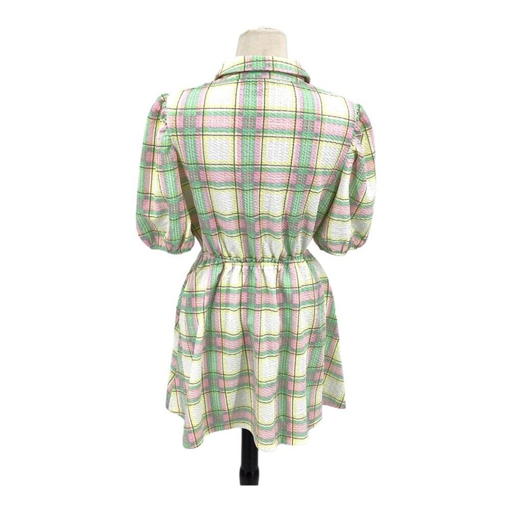 ASOS Mini Shirt Dress Puff Sleeves Pastel Plaid Size 6 NWOT $50 MSRP - Picture 8 of 8